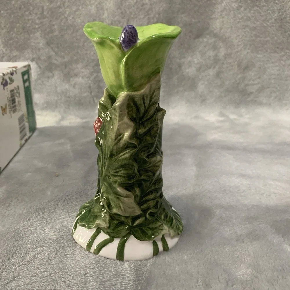 Studio Nova Garden Bloom Ceramic Candlesticks 2 Raspberry Berry Leaf Design‎